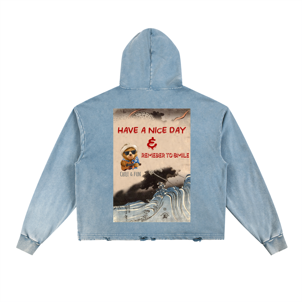 Vintage Washed Frayed-Hem Hoodie