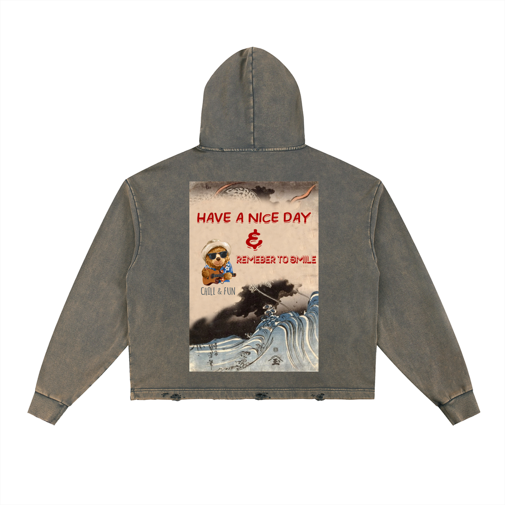 Vintage Washed Frayed-Hem Hoodie