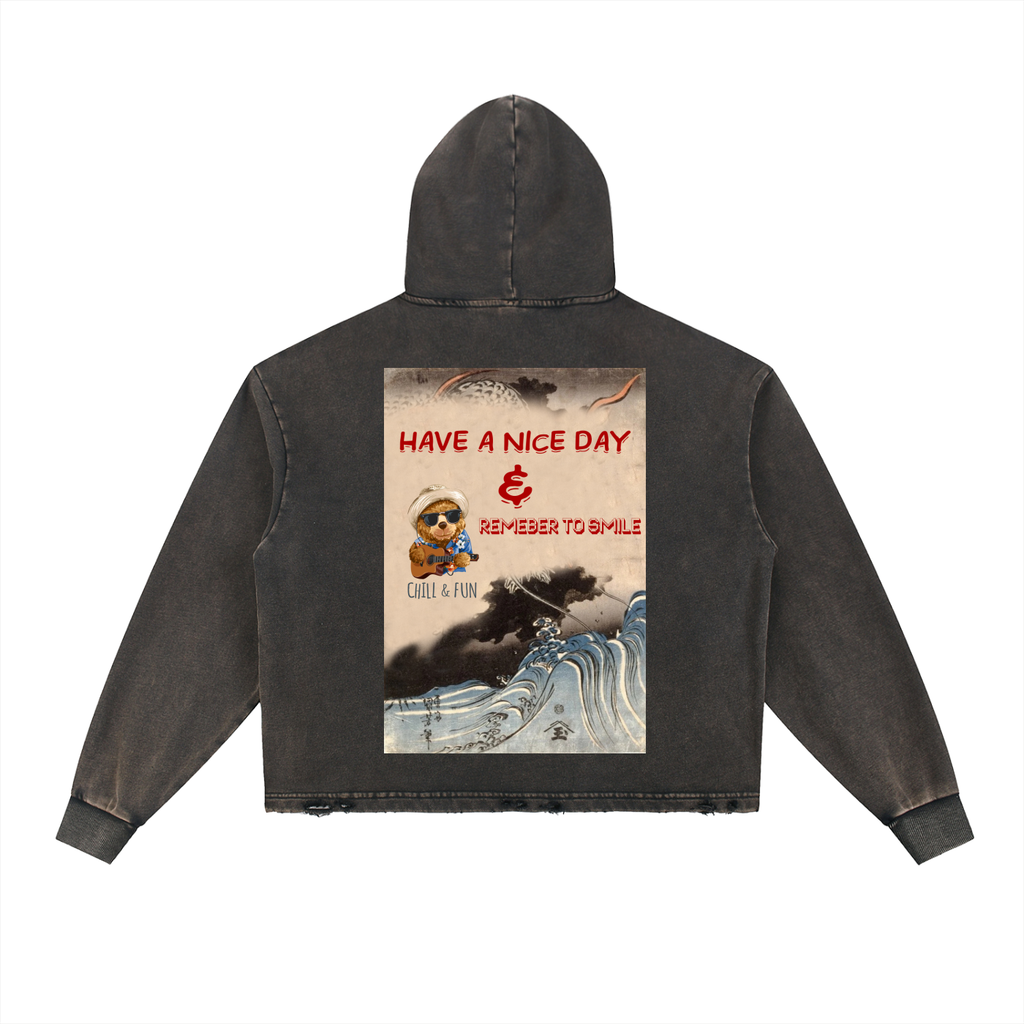 Vintage Washed Frayed-Hem Hoodie