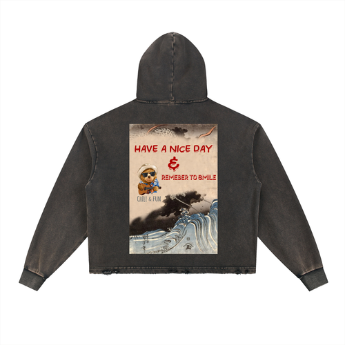 Vintage Washed Frayed-Hem Hoodie